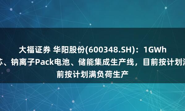 大福证券 华阳股份(600348.SH)：1GWh钠离子电芯、钠离子Pack电池、储能集成生产线，目前按计划满负荷生产